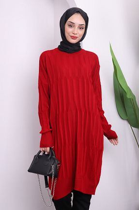 تونیک حجاب قرمز زنانه مخلوط پلی استر İmajButik - کد 865494522