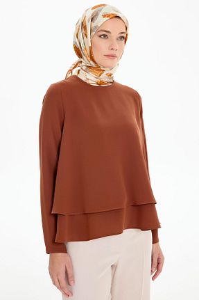 بلوز حجاب قهوه ای زنانه رگولار Tuğba - کد 872965710