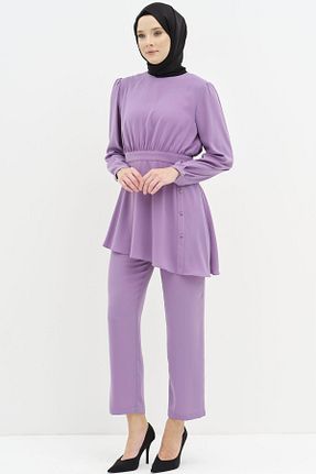ست بالاتنه و پائین تنه حجاب بنفش زنانه رگولار Tuğba - کد 872990366