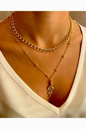 گردنبند جواهر طلائی زنانه برنجی Marka - کد 873075231