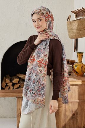 شال طوسی زنانه ابریشم Modakaşmir - کد 873124142