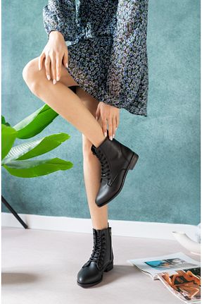 بوت / نیم بوت مشکی زنانه چرم مصنوعی Moda Değirmeni - کد 48491307