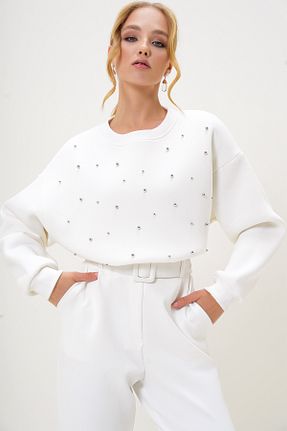 سوئیشرت سفید زنانه ساده Trend Alaçatı Stili - کد 871116583