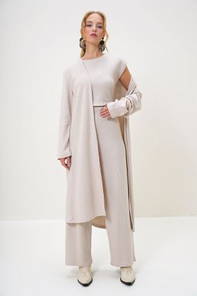 ست بالاتنه و پائین تنه طوسی زنانه تریکو Trend Alaçatı Stili - کد 868653612