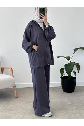 ست بالاتنه و پائین تنه طوسی زنانه پنبه پلی استر CHUL - کد 873218091