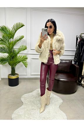 شلوار زرشکی زنانه چرم مصنوعی Lila Rosa - کد 873299849