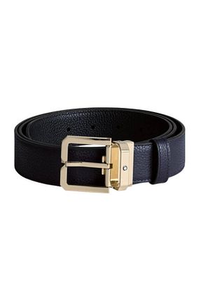 کمربند آبی مردانه چرم خالص Mont Blanc - کد 881910711