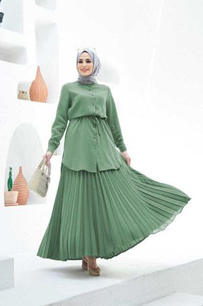 ست بالاتنه و پائین تنه حجاب سبز زنانه اورسایز Neways - کد 873351288