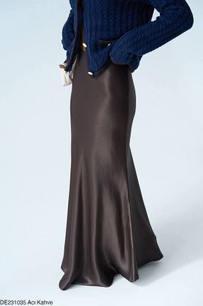 دامن قهوه ای زنانه ساتن Liora - کد 873390424