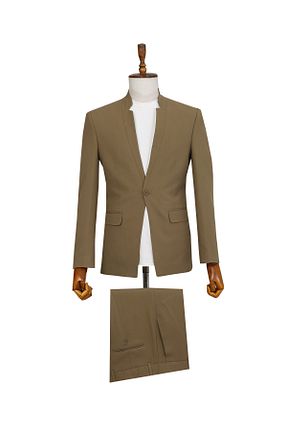 کت و شلوار قهوه ای مردانه یقه شالی ACTUAL - کد 849999579