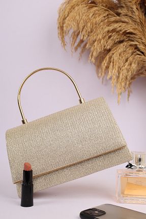 کیف مجلسی طلائی زنانه چرم مصنوعی weem bag - کد 868565540
