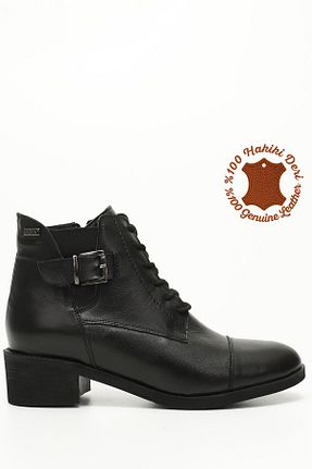 بوت / نیم بوت مشکی زنانه چرم خالص GÖNDERİ(R) - کد 358078736