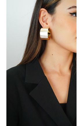 گوشواره جواهر زرد برنجی TRENDTAKI - کد 873624252