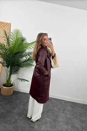 ترنچکت زرشکی زنانه چرم مصنوعی VESS MODA - کد 873638430