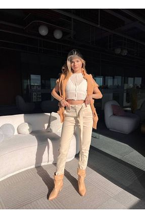 شلوار جین بژ زنانه رگولار TamSeninTarzin - کد 873677963