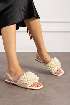 دمپائی سفید زنانه چرم مصنوعی myshoes - کد 873697504