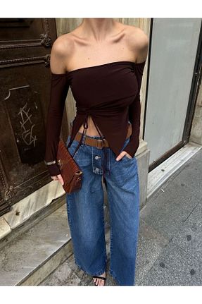 بلوز قهوه ای زنانه ساده ALLEYTA - کد 873737705