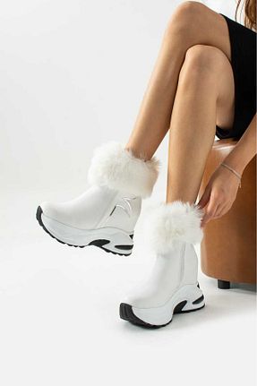 بوت / نیم بوت سفید زنانه چرم مصنوعی LEYDİ SHOES - کد 873742462