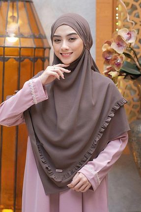 روسری قهوه ای شیفون Hasna Tesettür - کد 865795147