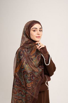 شال قهوه ای زنانه ابریشم CHALE - کد 873783312