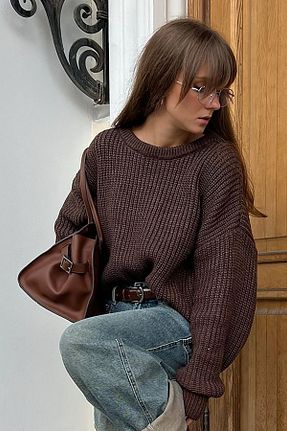 پلیور قهوه ای زنانه ساده Madmext - کد 873793401