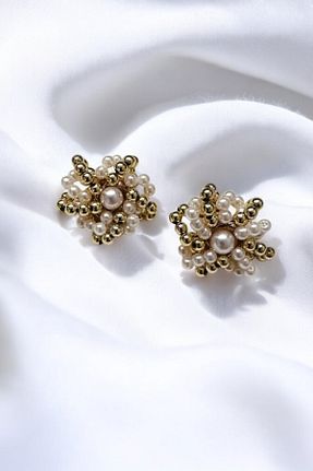 گوشواره جواهر طلائی مروارید PETEK AKSESUAR - کد 866999589