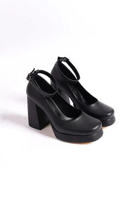 کفش پاشنه بلند کلاسیک مشکی زنانه چرم مصنوعی Moda Değirmeni - کد 759355009