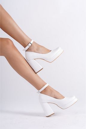 کفش پاشنه بلند کلاسیک سفید زنانه چرم مصنوعی Moda Değirmeni - کد 765612464