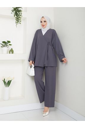 ست بالاتنه و پائین تنه طوسی زنانه بافت MODA MAÇKA PARK - کد 873960440