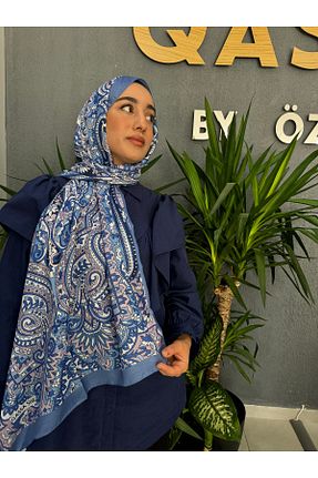 شال آبی زنانه پنبه ای QASSA SHAL - کد 873962234