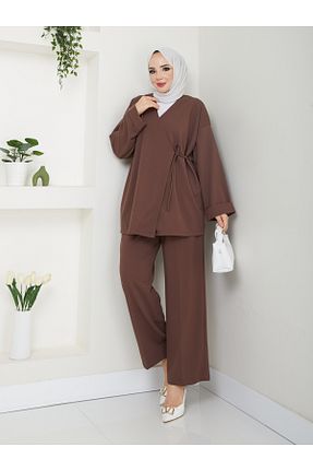 ست بالاتنه و پائین تنه قهوه ای زنانه بافت MODA MAÇKA PARK - کد 873962108
