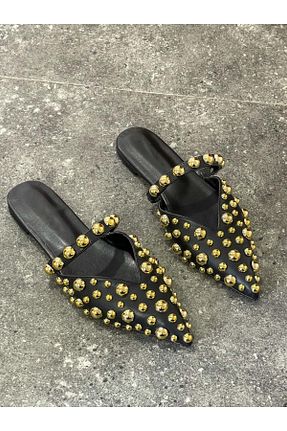 دمپائی مشکی زنانه پاشنه تخت ERVANIN BUTİĞİ - کد 841323798