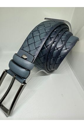 کمربند آبی مردانه چرم خالص Yurtsever - کد 872989553