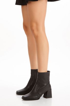 بوت / نیم بوت مشکی زنانه چرم مصنوعی MUMELSHOES - کد 874091730