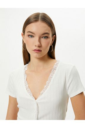 تیشرت نباتی زنانه یقه هفت Koton - کد 794566805