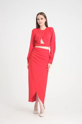 ست بالاتنه و پائین تنه قرمز زنانه بافتنی Alen Kiki - کد 847447923