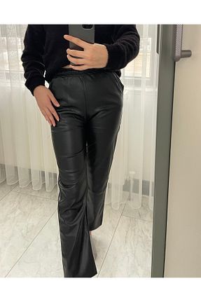 شلوار مشکی زنانه چرم مصنوعی Gülce - کد 874207345