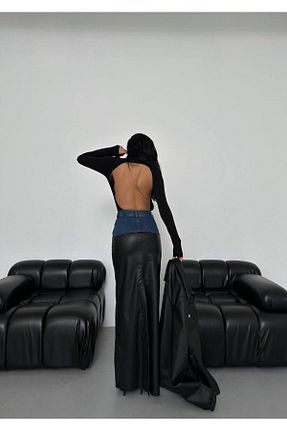 شلوار جین مشکی زنانه پاچه گشاد SQUALO - کد 874231691