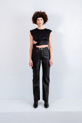 شلوار مشکی زنانه پاچه لوله تفنگی GRAVITY LEATHER - کد 874236823