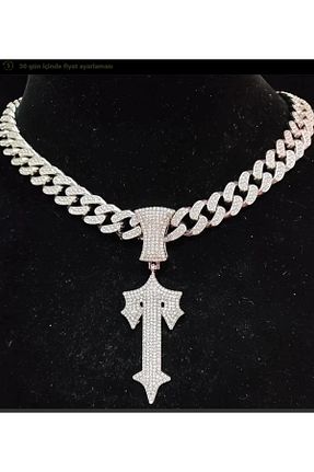 گردنبند استیل ( فولاد ) سفید زنانه سنگ kargasa - کد 874387276