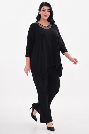 ست لباس مجلسی سایز بزرگ مشکی زنانه یقه U IŞILTI - کد 874393749