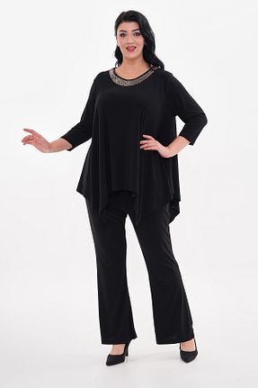 ست لباس مجلسی سایز بزرگ مشکی زنانه یقه U IŞILTI - کد 874393749