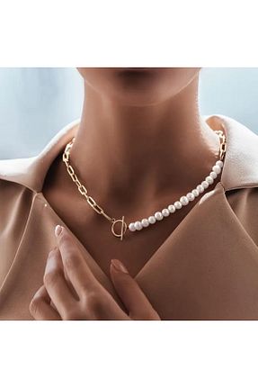 گردنبند جواهر طلائی زنانه استیل ضد زنگ MEECY - کد 874601713