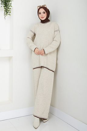 ست بالاتنه و پائین تنه طوسی زنانه بافتنی ModaMerve - کد 874603508