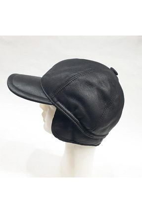 کلاه مشکی زنانه چرم خالص Sanalbolluk - کد 105107419