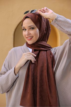 روسری قهوه ای پنبه پلی استر lamella - کد 874733944