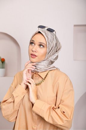 روسری بژ پنبه پلی استر lamella - کد 874733822
