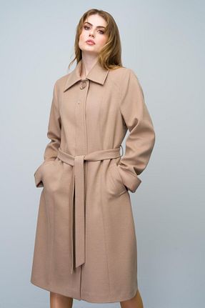 پالتو پشمی قهوه ای زنانه سایز بزرگ Olcay - کد 839210099