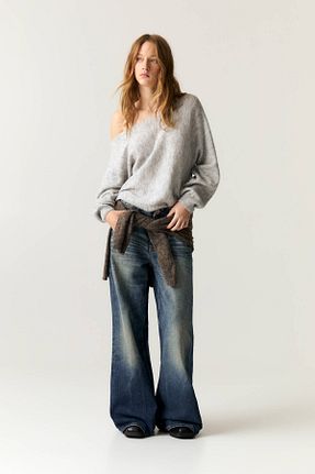پلیور طوسی زنانه ساده Pull & Bear - کد 874781041