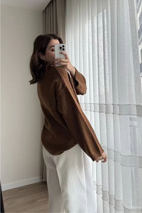 پلیور قهوه ای زنانه ساده FMN Moda - کد 874808992